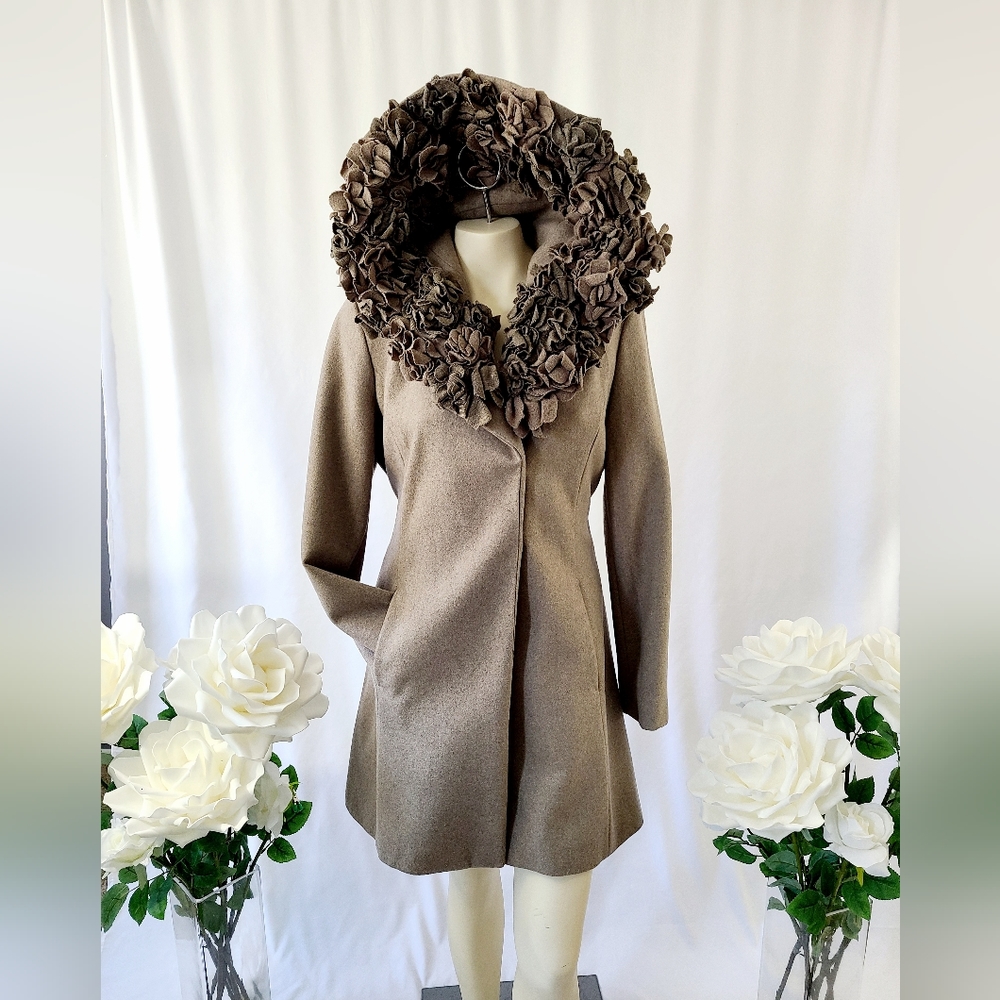 3d Floral Cashmere Collar Winter Coat